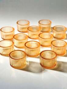 烛台套装（4/12/24/36个），2英寸 x 1.4英寸小玻璃茶蜡烛台（不含蜡烛），非常适合用作婚礼餐桌中心装饰、节日派对家居装饰、万圣节、恐怖主题、秋季、冬季、节日、房间装饰、礼品。 - 金黃色 - 查看 9