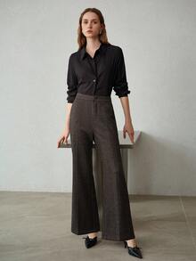 MOTF PREMIUM 羊毛人字纹喇叭裤 - 黑色 - 查看 7