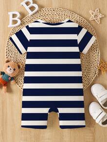Unisex Baby/Toddler Cute Cartoon Bear Striped Print Short Sleeve Romper, Casual Everyday & Loungewear, Summer