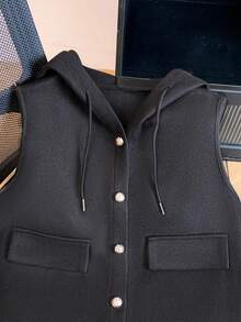 GlowEve Women's Casual Front Button Drawstring Hooded Wool Blend Jacket, Autumn