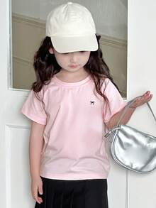 DAZY 2件/套 女童圆领针织蝴蝶结刺绣T恤