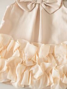 Elladie kids Baby Girls' Elegant Sleeveless Bow Decor Ruffle Mesh Hem Dress, Spring/Summer - Champagne - View 4