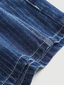 Teen Girl Striped Dark Blue Denim Low Waist Shorts,Kid Spring And Summer Casual Vacation Country Boho Wear, Beach For Kid, Western Street Wear, Spring Break, Rave Festival Denim Shorts - Dark Wash - View 4