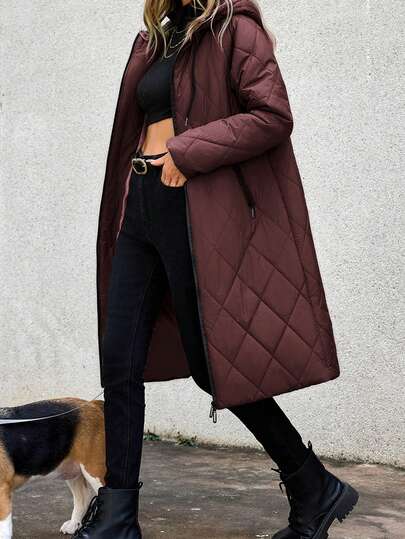 Aveloria Modichic Women's Solid Color Long Sleeve Zip Front Drawstring Hooded Casual Winter Jacket