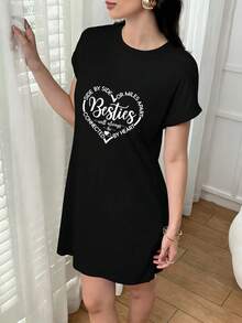 SHEIN LUNE 字母和月亮印花圓領t恤裙