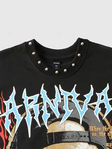 ROMWE MEN Street Life Camiseta de tirantes holgada con estampado de letras y calavera para hombre - Negro - Ver 3