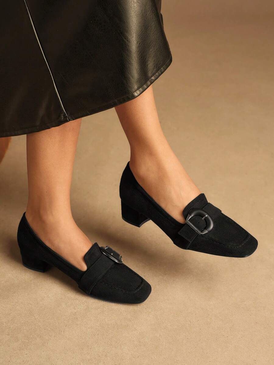 Sleekvia Women's Buckle Design Fashionable High Heels, Versatile For Daily Wear - Black - View 1