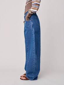 Nöista High-Waisted Barrel Denim Jeans Feature A Wide-Leg With Unique Diagonal Seam. Five Pockets. Spring, Summer, Woman. - Blue - View 2