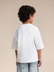 SUMWON Boys Oversized Crew Neck T Shirt With Star Logo Print Summer Casual Cotton Top - White - View 2