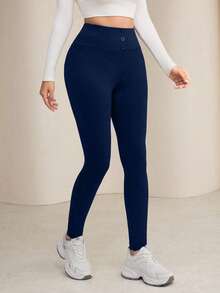 Modelyn 女士纯色修身高弹休闲舒适打底裤 - 藏蓝色 - 查看 7