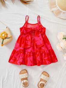 Travachic KIDS Babygirl Cute Summer Vacation Green Textured Loose Strap Dress - Red - View 4