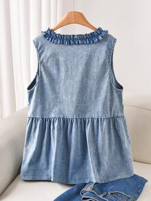 CosyJoli Áo nữ cỡ lớn, Áo cardigan thắt nơ, Áo sơ mi denim xanh, Áo kiểu dáng thường ngày đã giặt, Quần áo mùa hè dễ thương cho nữ, Áo denim nữ, Áo jean nữ, Áo cotton nữ, Quần áo cotton nữ, Váy denim mùa hè - Màu xanh lam - Xem 3