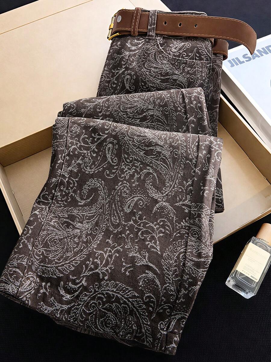 GlowEve Women's Fashion Jacquard Straight Wide-Leg Pants - Coffee Brown - View 1