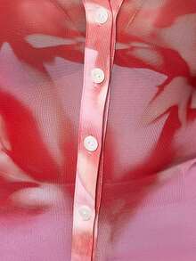 Truni 大码女士优雅粉色玫瑰印花长袖网纱上衣，喇叭袖口设计，适合约会、通勤、派对、情人节等场合。 - 彩色 - 查看 9