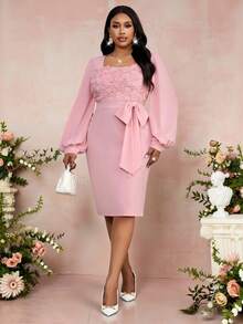 Fleurora Váy đính hoa hồng hồng thanh lịch cỡ lớn - Hồng - Xem 5