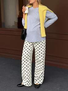 SHEIN Maternity High Waist Straight Leg Polka Dot Print Jeans Spring Christmas New Year Thanksgiving Commuting Vacation Graduation Chic Y2k Cute Streetwear Coquette Party Wedding Elegant Business Casual Woman - White - View 4