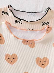 女婴卡其色蝴蝶爱心图案荷叶边短裤睡衣套装 - 卡其色 - 查看 5