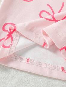 SHEIN Vintaside Kids 女婴两件套弹力针织罗纹高领上衣（带蝴蝶结装饰）和打底裤套装，贴身款 - 彩色 - 查看 5