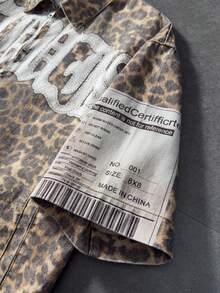 ROMWE MEN Men's Leopard Print & Letter Graphic Zip-Up Casual Short Sleeve Denim Jacket - Multicolor - View 6