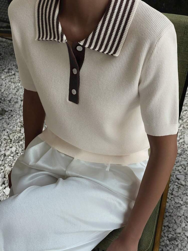 Women's Casual Collared Patchwork Knit Sweater, Winter