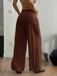 Coolane Women's Summer Minimalist Boho Vacation Outfits Casual Basic Daily Wear Linen Comfortable Low Rise Baggy Pants - Rust Brown - View 6