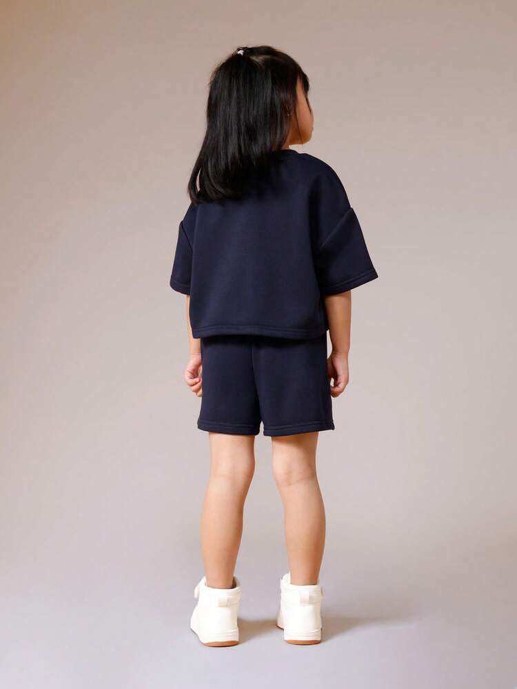 Navy Number Print Sweatshirt And Shorts Set