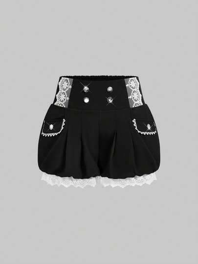 Kawaii Cute Lace Patchwork Women Lantern Shorts