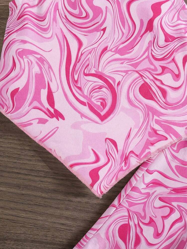 SHEIN Babygirl Casual Minimalist Comfortable Wavy Pattern Tank Top And Flare Pants Set - Multicolor - View 7