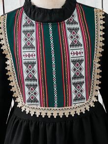 Đầm dài tay in họa tiết viền vàng dành cho bé gái tuổi teen, thích hợp mặc hàng ngày ngoài trời vào mùa xuân và mùa thu. - màu đen - Xem 6