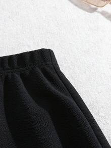 SHEIN Essnce 大码女装春夏时尚休闲弹力舒适日常百搭显瘦黑色前开衩修身中长裙，女式下装，夏季穿搭，曲线裙 - 黑色 - 查看 6