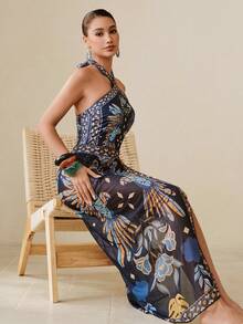 Swim Oasis 女士鸟类印花连体泳衣罩衫及半身裙 - 彩色 - 查看 6