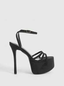 CUCCOO LuxiPop 女鞋细高跟防水厚底鞋女式黑色凉鞋夜店风性感时尚鞋 - 靜夜黑 - 查看 1