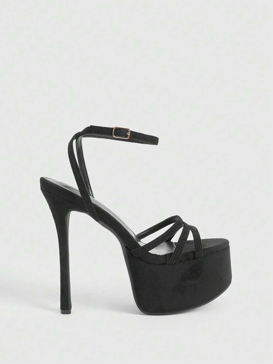 CUCCOO LuxiPop 女鞋细高跟防水厚底鞋女式黑色凉鞋夜店风性感时尚鞋 - 靜夜黑 - 查看 1