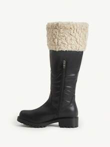 CUCCOO CHICEST Women's Patchwork Faux Fur Lined Tall Casual Boots Valentine's Day - Black - View 9