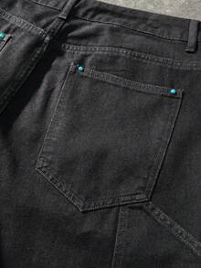 ROMWE MEN Street Life Men's Casual Versatile Denim Shorts, Summer - Black - View 3