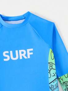 Boys Rash Guard Swimsuits Set For Boys 2 Pieces Long Sleeve Swim Shirts Quick Dry Bathing Suits With Trunks Boy Swimsuit Set Long Sleeve Junior Surf Swimwear Kids Rashguard Tween Rash Guards Boys Rash Guard Set Boys Long Sleeve Swim Tween Boys Swim Shirt - Blue - View 5