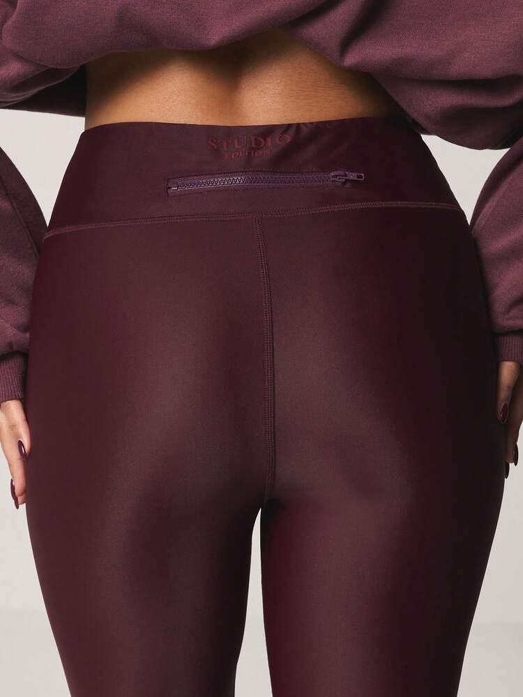 MISSGUIDED 사이드 지퍼 포켓 디테일이 있는 하이 웨이스트 버건디 퍼포먼스 레깅스, 요가, 러닝 및 일상 액티브웨어용