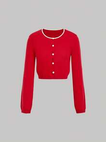 SHEIN MOD Modischer, lässiger roter Damen-Knopf-Cardigan