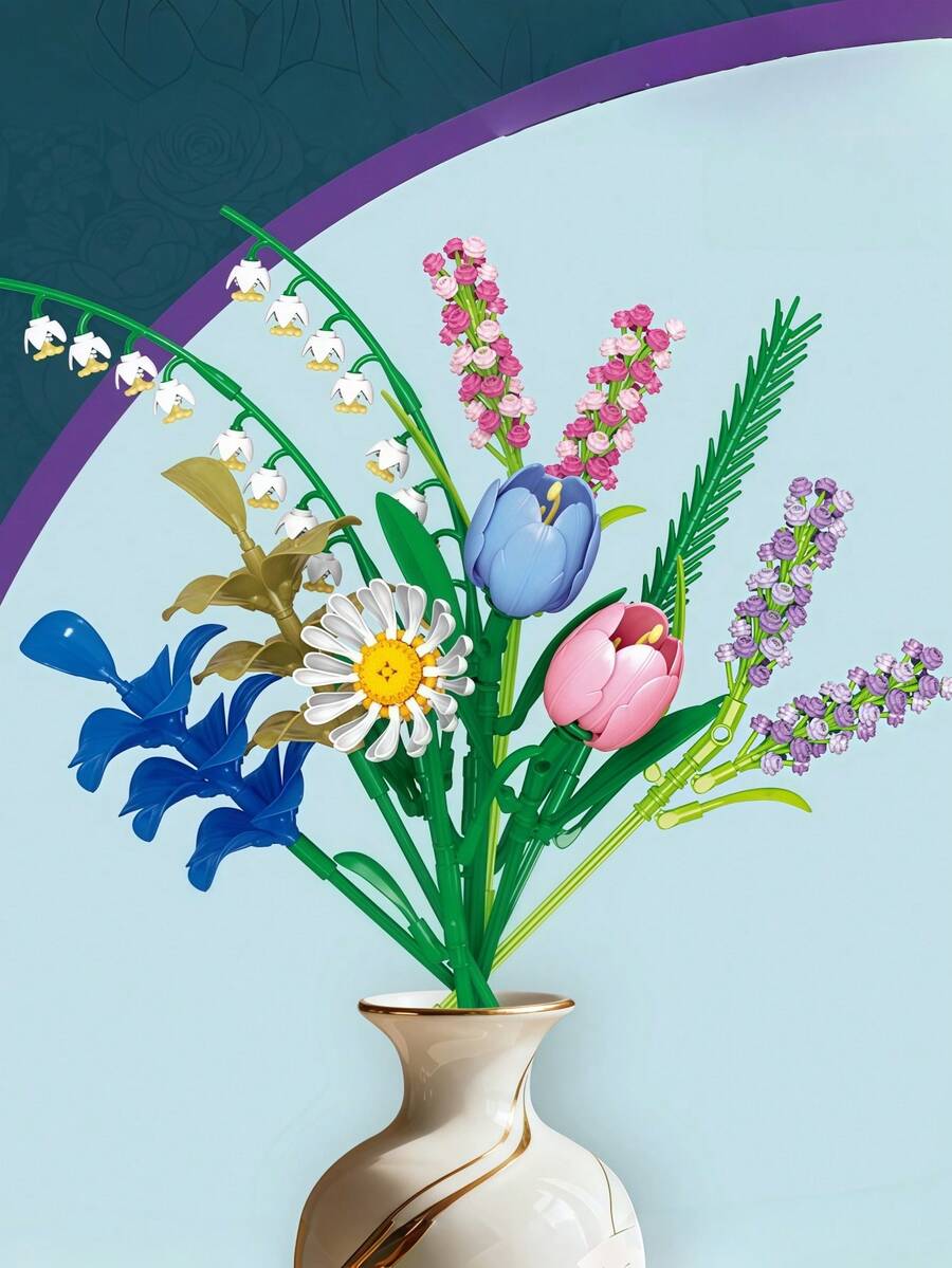 478pcs Lily Of The Valley/Tulip/Lavender DIY Building Block Bouquet - Fresh Home Office Dining Table Decor, Ideal Gift For Girlfriend & Family - Multicolor - View 1