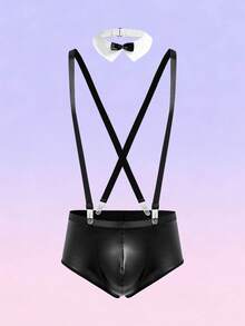 FeverCity Men's Sexy Suspender Briefs With Bow Tie, Suitable For Valentine's Day - Black - View 2