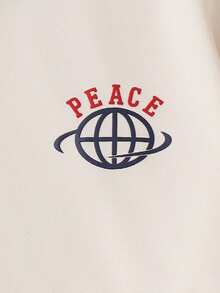 Casuvi Kids 2pcs/Set Casual Sports American College Style Teenager Boys' Outfit, Includes: Loose Fit Drop Shoulder Polo Shirt With Peace Earth Graphic, And Cargo Shorts With Graphic Pocket, Suitable For Sports, Weekends, Campus Life Boys 2 Piece Set Tween Boy Clothes Short Set Boys Casual Contrast Short Set