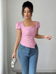 Elenzga Elegant Summer Vacation Shirts For Ladies - Pink - View 6