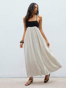 ATUI Studio 女式撞色休闲褶裥长吊带裙 - 彩色 - 查看 1