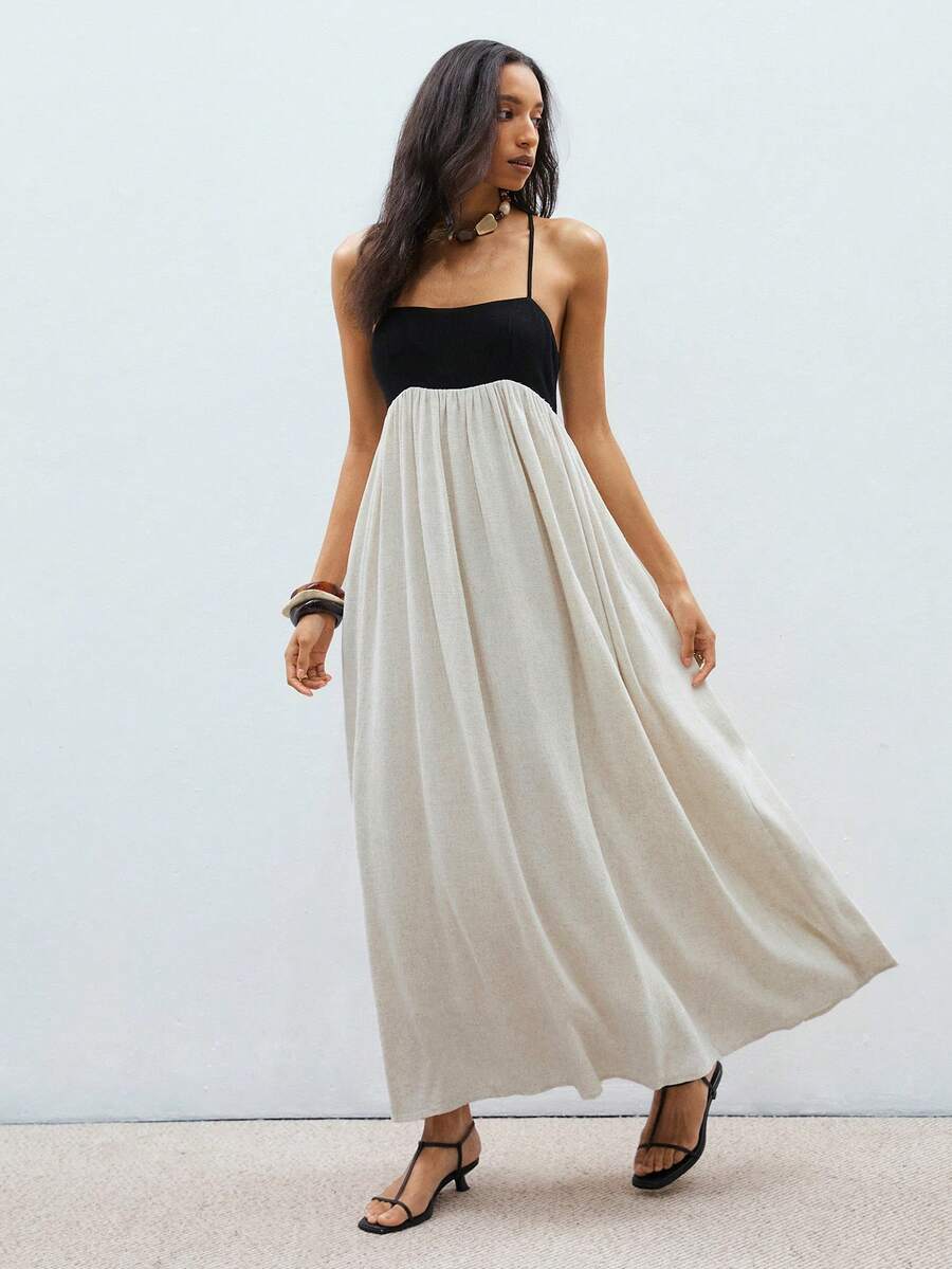 ATUI Studio 女式撞色休闲褶裥长吊带裙 - 彩色 - 查看 1