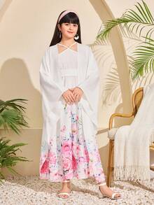 2pcs Girls Jacket + Dress Set, Featuring Traditional Elements Decoration, Stretchy Silhouette And Formal Occasion Details, Suitable For Formal Events - Multicolor - View 5