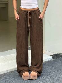 Flirla Quần nữ ống đứng, cạp chun, chất liệu vải có họa tiết, kiểu dáng thường ngày. - màu nâu - Xem 5