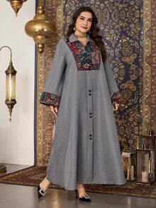 Al Najma 大码女式提花拼接长袖宽松连衣裙 - 彩色 - 查看 6