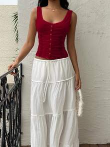 Sunnyshic Women's Fashion Casual 100% Cotton Lace Trim Patchwork Camisole - Burgundy - View 6