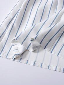 Tween Girl Striped Print V-Neck Textured Fabric Sleeveless Fitted Dress - White - View 8