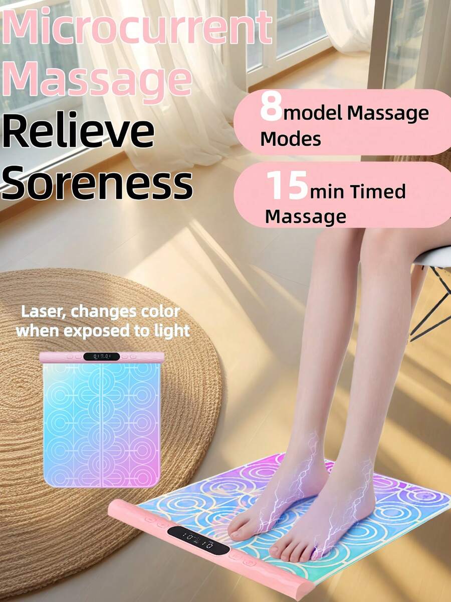 Teckwe 微电流足部按摩垫，卷轴式便携式足部理疗按摩垫，彩色按摩工具，促进血液循环，缓解疲劳，200mAh